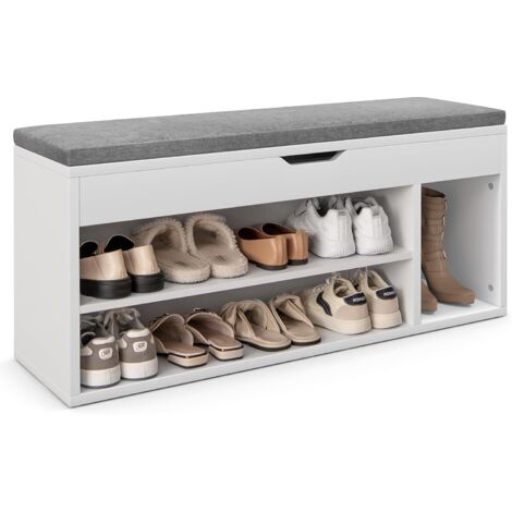 COSTWAY Scarpiera Panca con Cuscino, Scarpiera da Ingresso Salvaspazio, Panca Contenitore per Ingresso Corridoio, 104x30x48 cm, Carico 150 kg (Grigio) (1/5)