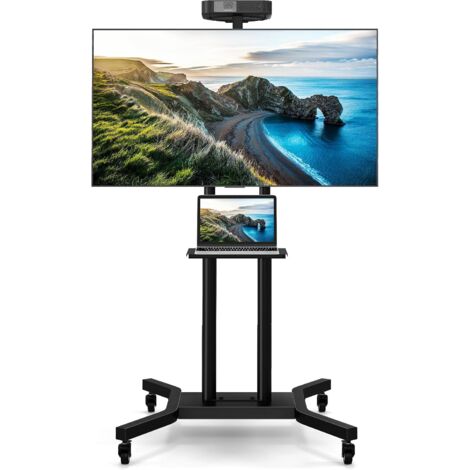 COSTWAY Supporto TV da Pavimento con Ruote per TV 32-70 Pollici, Carrello TV Regolabile con Mensola per Telecamera/AV, Gestione Cavi, Supporto da Pavimento con Montaggio, Max VESA 600x400mm