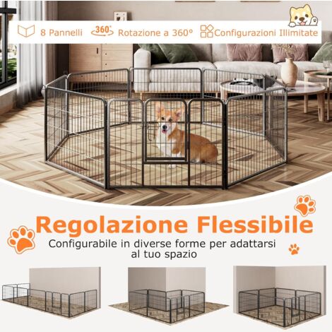 Porta Giochi Cane COSTWAY Recinto Per Cani Da Interno Ed Esterno, Recinzione Per Animali Domestici Con 8 Pannelli Di Metallo, Box Per Cani, Gatti E Conigli (80 X 100 Cm Contenitore Per Giochi - 4
