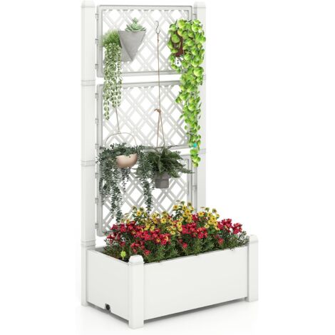 Fioriera Da Esterno COSTWAY Con Grigliato - Legno Di Abete 75x33x183 Cm Per Piante Rampicanti - Foto 9