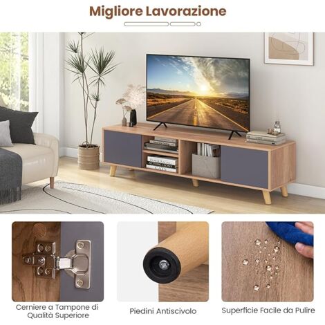 GAZHOME Mobile TV Per TV Fino A 55 Pollici - Console Con Ripiani Aperti - Stile Rustico Nero, 127x50x38 Cm