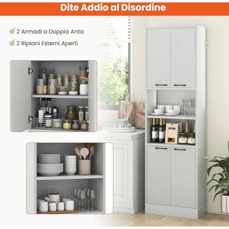 Armadietto Scanalato Grigio Con Ante E Ripiani Regolabili - Mobile Buffet Per Soggiorno E Ingresso - 2