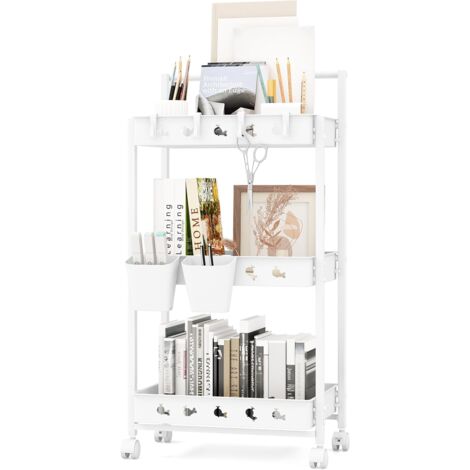 COSTWAY Carrello Portaoggetti a 3 Livelli con Ruote, Carrello di Stoccaggio con 2 Tazze Appese e 4 Ganci, Organizzatore Mobile con Maniglia per Ufficio Soggiorno Cucina e Bagno, Multiuso (1/5)