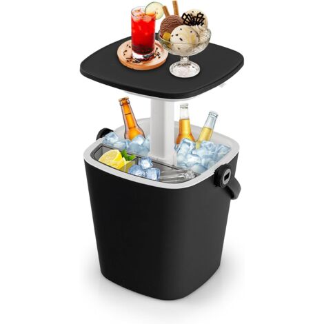 COSTWAY Secchiello Ghiaccio 15 L, Cool Bar Portaghiaccio, 3 in 1 Tavolino da Tavolo Bar, con Maniglia, Apribottiglie e Coperchio Sollevabile, per Piscina, Cortile, Campeggio (Nero) (1/5)
