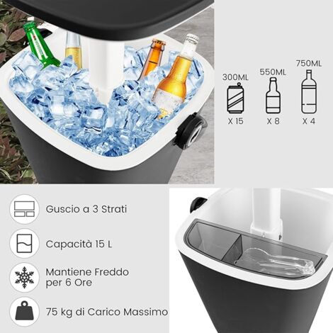 Secchiello Per Ghiaccio Zincato 4 Litri Con Coperchio E Pinza – Doppia Parete Per Picnic, Bar E BBQ