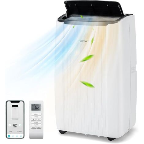 COSTWAY Condizionatore Portatile Caldo e Freddo, 12000BTU/3,5kW, 6 in 1 Con Raffreddamento, Riscaldamento, Ventola, Deumidificazione, Modalità Notturna e WiFi, 24H Timer, R290 (12000BTU42m²) [Classe d
