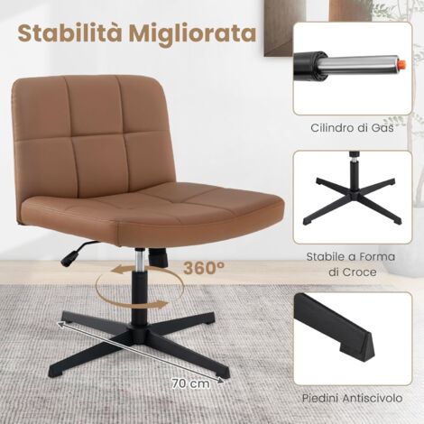 GYMAX Sedia Criss Cross Moderna, Sedia da Ufficio a Gambe Incrociate senza Ruote con Rivestimento in PELLE, Sedile Ampio Girante e Regolabile in Altezza per Ufficio Casa (Beige