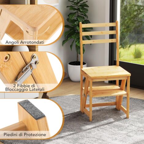Sgabello Sedia Scala Scaletta Richiudibile In Legno Chiaro Da Interno - Foto 7