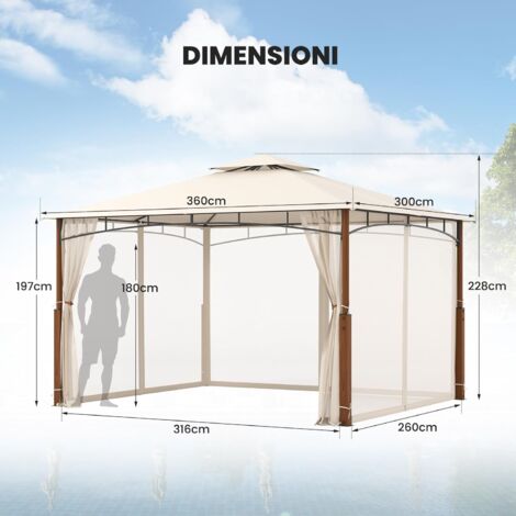 COSTWAY Zanzariera Per Ombrellone Da Esterno 12,5 X 2,3 M – Rete Antizanzare Con Porte A Cerniera E Base Riempibile – Adatta Per Ombrelli 2,5-3 M – Beige