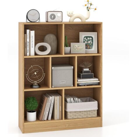 Libreria A 3 Livelli In Legno, Mobiletto Espositore Moderno A 8 Cubi Da Salotto Camera Da Letto Studio Bianco 90230006