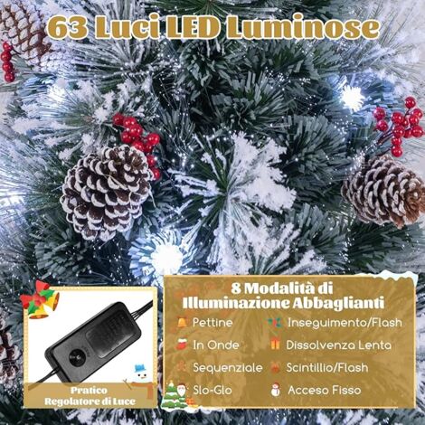 Albero Di Natale Artificiale Innevato 90cm Con 78 LED Bianco Caldo – Bacche Rosse, Base Vintage E 8 Modalità Luce – Perfetto Per Casa E Appartamento