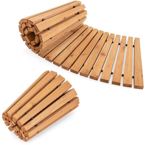 COSTWAY Sentiero da Giardino in Legno, Passerella Curvo da Esterno con Superficie Antiscivolo e Fili Metallici, Design Arrotolabile, per Patio Cortile e Spiaggia, Naturale (216 x 53 cm)