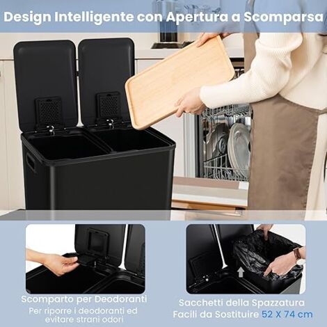 Confezione Da 2 Pattumiere Quadrate Moderne 12L – Plastica Nera Minimalista Con Secchio Interno E Manici – Per Bagno, Camera Da Letto, Ufficio - 3