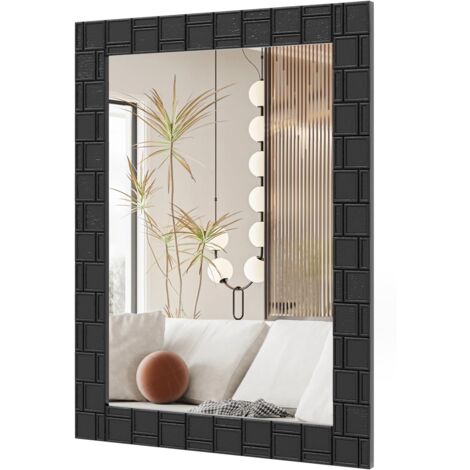 COSTWAY Specchio da Parete 80 x 60 CM, Specchio Moderno con Cornice in Legno, Montaggio Verticale e Orizzontale, Specchio Rettangolare per Bagno Soggiorno Ingresso