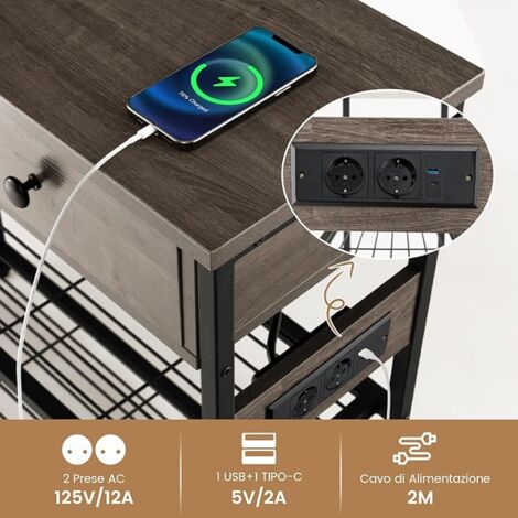 Tavolo Console GRLEAF 47'' Con Prese E USB – Stretto, 3 Cassetti, Striscia LED, Per Ingresso E Soggiorno - 3