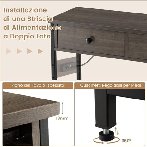 Tavolo consolle stretto con 2 cassetti, elegante divano da