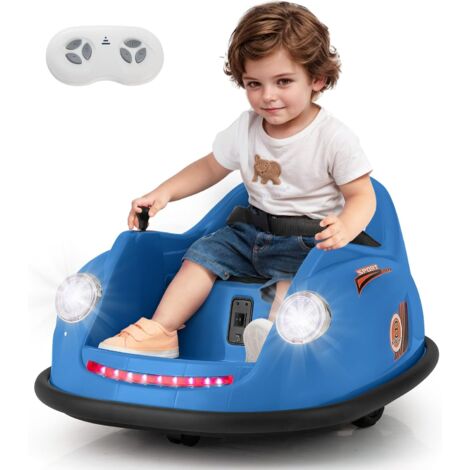 COSTWAY 12V Auto Tamponneuse Électrique Enfants avec Télécommande, Voiture Tournante Bébé 360°avec Lumières LED & Musique, Démarrage Lent, Charge 20kg pour Enfants de 2-5 Ans (Bleu)