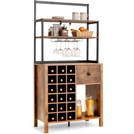 COSTWAY Mobile da Cucina con Portabottiglie e Cassetto, Mensola da Cucina a 4 Livelli con Portabicchieri, Stand per Forno a Microonde per Cucina, Sala da Pranzo, Soggiorno, 74 x 40 x 160 cm