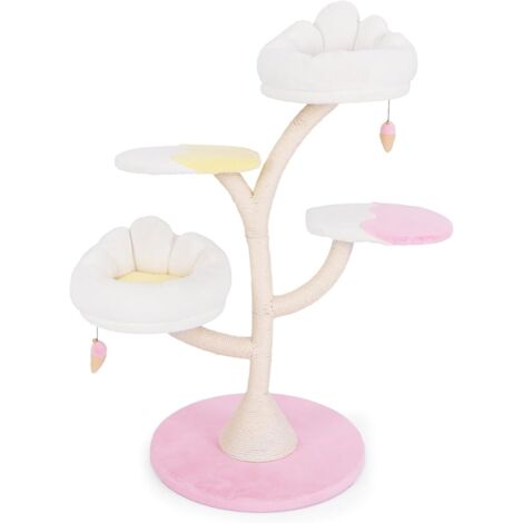 COSTWAY Albero per Gatti, Tiragraffi per Gatti con 2 Piattaforme, Palline Pendenti, Cuscini e Tiragraffi in Sisal, Centro Attività per Gatti Piccoli da Interno, 59 x 59 x 123 cm