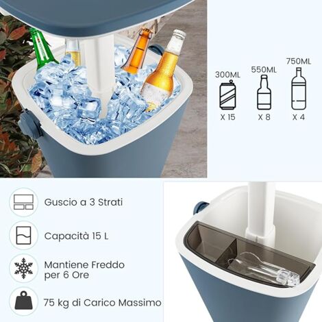 Frigo Da Esterno Giardino 3-in-1 Tavolino Frigo 30L Da Esterno, Secchiello Ghiaccio Regolabile In Altezza 48 X 57,5-82H Cm, Portaghiaccio In Effetto Rattan | Leroy Merlin Tavolo Bar - 8