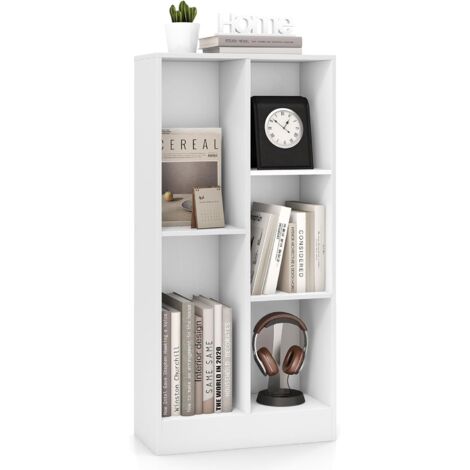 COSTWAY Libreria a 5 Cubi, Organizzatore di Stoccaggio Autoportante a 3 Livelli con 2 Kit Antiribaltamento, Mensola in Legno per Soggiorno Camera da Letto Ufficio, 50x24x104 cm