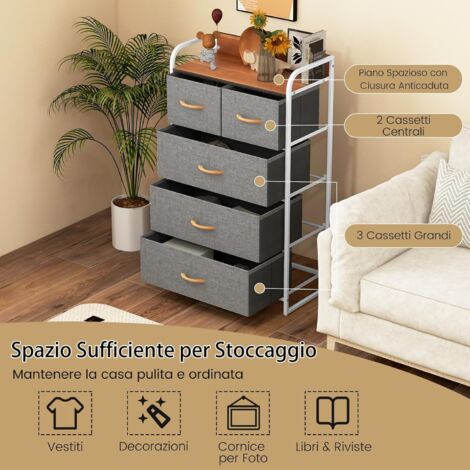 Comò da Camera Bealife 5 Cassetti in Tessuto con Struttura in Acciaio