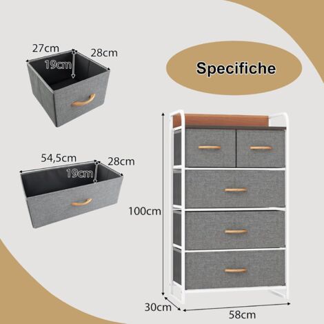 WLIVE Cassettiera in Tessuto, Cassettiera con Cassetti, Camera da Letto, Armadietto a Torre con Struttura in Acciaio per Soggiorno, Corridoio (Marrone Rustico, 4 Cassetti