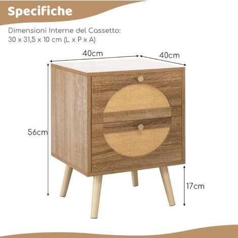Set di 2 comodini in rattan con cassetto, Tavolini laterali stile boho da letto in legno per soggiorno Naturale | Leroy Merlin
