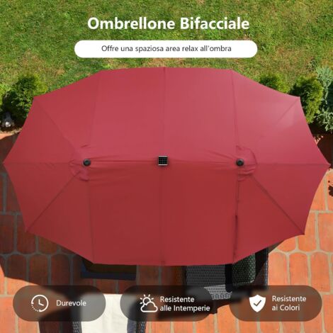 Ombrellone Da Giardino Doppio 450x260 Cm - Con 48 Luci LED, Manovella, Per Piscina E Cortile, Rosso - Foto 7