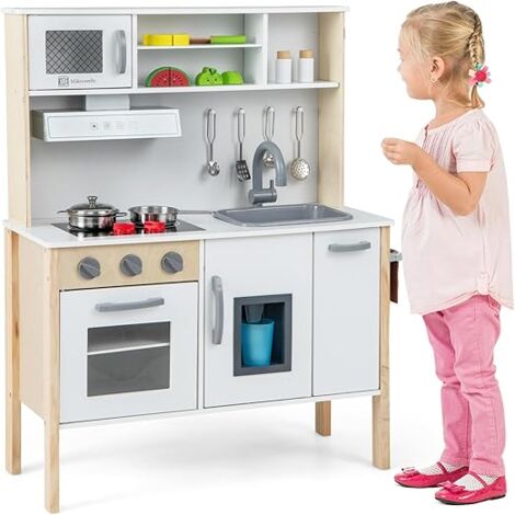 Cucina Giocattolo In Legno Con LED - Set Completo Accessori Per Bambini 3+ Anni - Design Naturale/Grigio - Foto 12