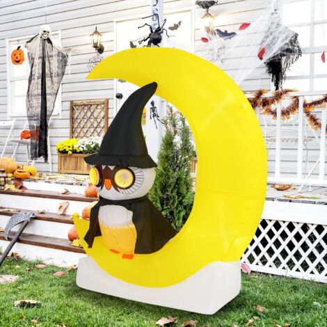 GOOSH Decorazione Gonfiabile Per Halloween Con Luci LED – Gufo Su Lapide Con Teschi, 1,8 Metri – Per Esterno Giardino - 2