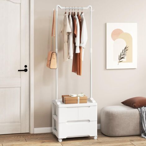 COSTWAY Appendiabiti con 3 Cassetti e Ruote Bloccabili, Stand Appendiabiti Girevole con Ganci Laterali e Barra per Appendere, per Camera da Letto Soggiorno Ingresso, 46x38x157 cm