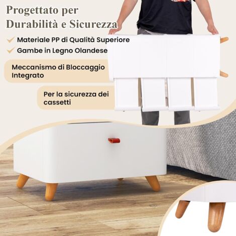 Cassettiera Vintage A 4 Cassetti In Legno – 60x34x91 Cm, Con Antiribaltamento E Manici In Legno Massello – Per Camera Da Letto, Soggiorno E Ingresso
