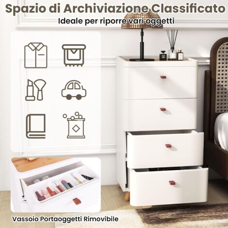Cassettiera In Tessuto Con LED E Telaio Metallico - Comò A 4 Cassetti Con Piano In Legno, Stile Vintage, Piccola