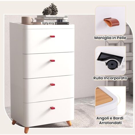 Cassettiera In Tessuto DWVO Con 4 Cassetti: Pratica E Leggera Per Camera Da Letto O Soggiorno. Piano In Legno, Telaio In Acciaio E Piedini Regolabili. Colore Legno Chiaro.
