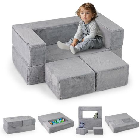 COSTWAY Divano Modulare per Bambini, 4 Pezzi, Divano Letto per Bambini in Schiuma, Poltrone per Bambini per Stanze da Gioco, Camere da Letto, Soggiorno (1/5)