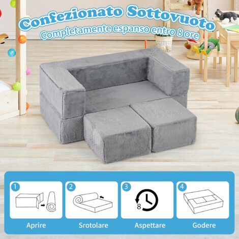 COSTWAY Divano Modulare Per Bambini 8 Pezzi, Divanetto Per Bambini Con Copertura Staccabile Per Sala Giochi E Camera Da Letto Divano Creativo Per Bambini Per Giocare Creare E Dormire 82317946