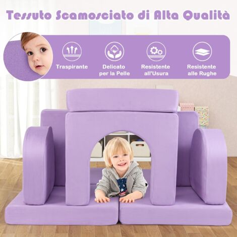 Divano Per Bambini 2 In 1 Divano Da Gioco Rotondo Che Si Illumina Al Buio Divano Per Bambini Imbottito Con Rivestimento Grigio Sfoderabile 88305093