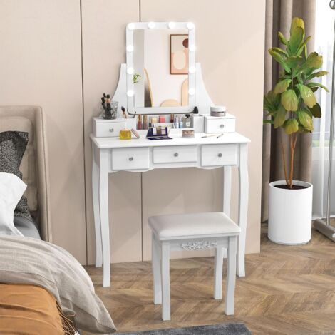 EUGAD Toeletta da Trucco con Specchio e Sgabello, Tavolo da Trucco con 3 Cassett