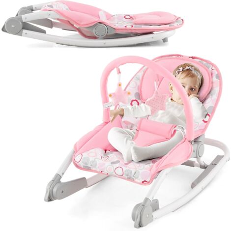 COSTWAY 2-in-1 Sdraietta per Bambini, Sdraietta per Neonati Portatile con Schienale Regolabile a 3 Livelli, Sdraietta Pieghevole con Giocattoli, con Cintura di Sicurezza, per Bambini 0-6 Mesi (Rosa)