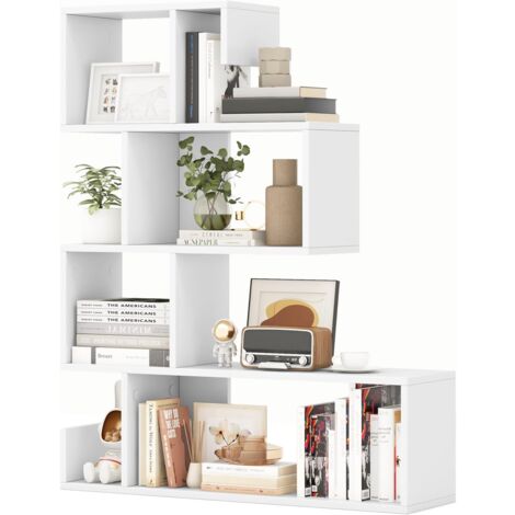 COSTWAY Libreria a Forma di S a 4 Ripiani, Scaffale Aperto Portaoggetti in Legno, Scaffale Verticale Separatore Multifunzionale, per Camera da Letto, Studio, Soggiorno, 80 x 22 x 100 cm (Bianco) (1/5)