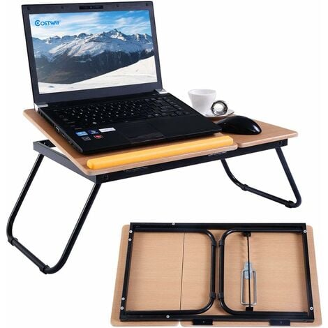 COSTWAY Tavolino per Notebook Supporto per Laptop Tavolo PC da Letto,  Inclinazione Regolabile e portabile, 55x32x23cm