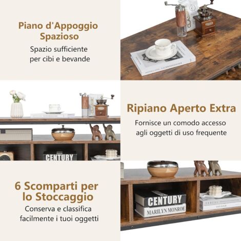 Tribesigns Tavolino per soggiorno, tavolino a 3 livelli con contenitore e struttura geometrica in metallo
