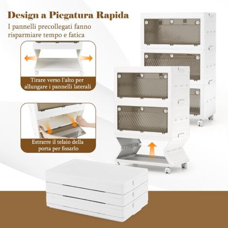 Contenitore portaoggetti in plastica, 3 livelli, 21 L, impilabile, organizer con coperchi, per camera da letto, salotto, cucina, studio e ufficio