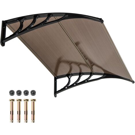 COSTWAY Tettoia per Porta Finestra, Pensilina Tettoia per Porta in Policarbonato, per Protezione da Sole, Pioggia, Neve, per Balcone, Finestre e Porte (122 x 99 x 28 cm,Marrone)
