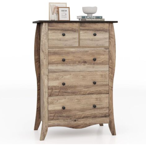 COSTWAY Cassettiera a 5 Cassetti in Tessuto, Cassettiera per Camera da Letto in Legno Rustico, Cassettiera Cameretta Salvaspazio per Soggiorno, Corridoio, Cucina, 67,5 x 38,5 x 97 cm (Marrone)