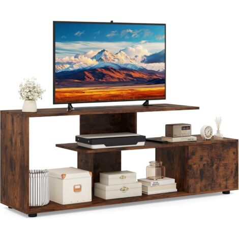 GAZHOME Mobile TV Per TV Fino A 55 Pollici - Supporto TV Aperto Con Ripiani E Telaio A X - Console Da Salotto In Legno E Metallo - Nero - 6