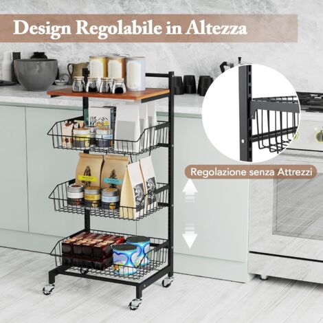 Carrello Portaoggetti Sottile 4 Ripiani Con Ruote - Organizzatore Per Cucina, Dispensa E Bagno - 5