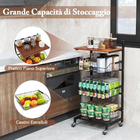 Carrello Portaoggetti A 6 Livelli Con Ruote, Scaffale Impilabile Per Frutta, Verdura E Snack, 39.9x30.5x121.9 Cm, Organizzatore Da Cucina