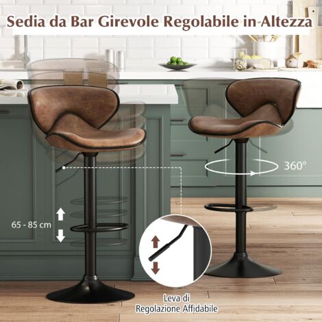 Sgabello da Bar e Cucina Fisso Girevole regolabile con Schienale e Poggiapiedi Atlanta - Blu